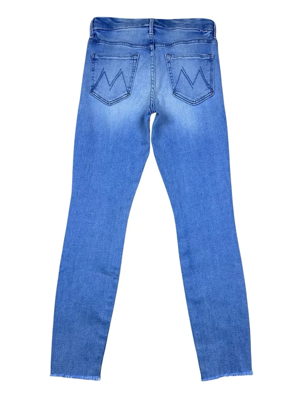 Mother High Waisted Looker Ankle Fray Jeans 27 Au Renoir Blue Skinny Stretch